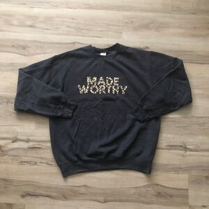 MADE WORTHY Leopard Print Grey Crewneck